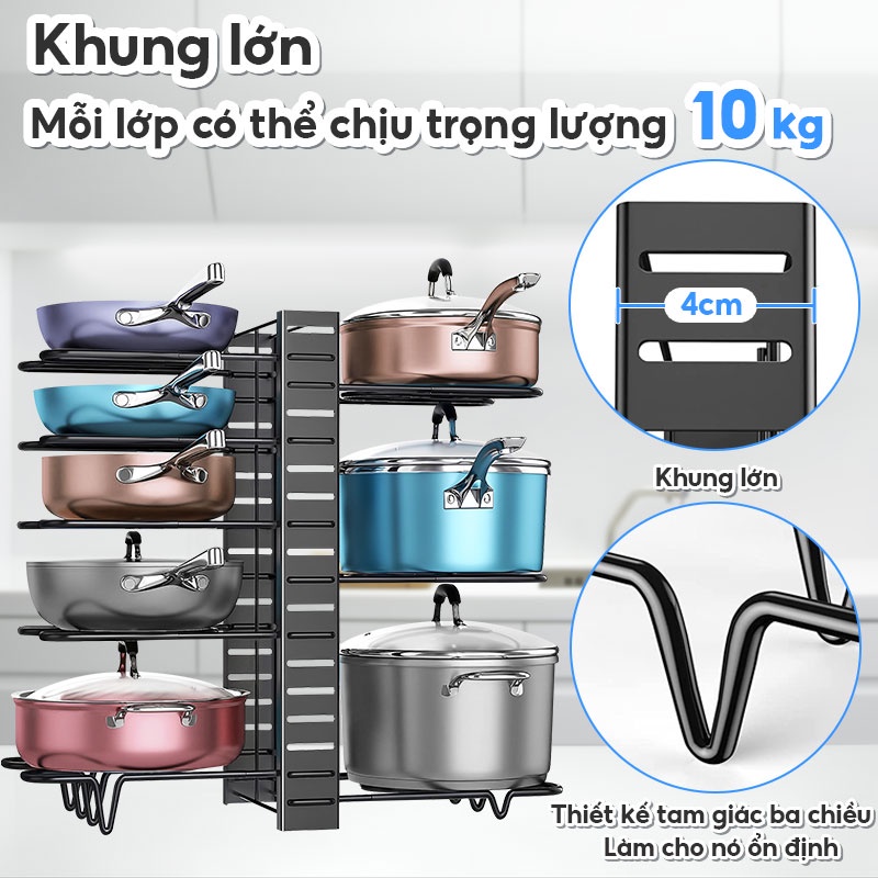 Kệ giá để chảo 7-8 tầng có thể điều chỉnh Kệ để xoong nồi đồ bếp dụng cụ nhà bếp giá kệ để đồ phòng bếp