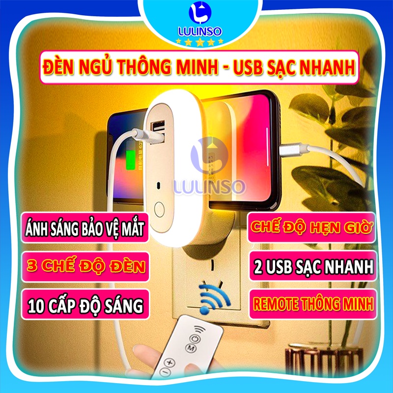 Đèn Ngủ Thông Minh Có Cổng USB Sạc Nhanh 2021, Đèn Ngủ Oval Cắm Điện 10 Cấp Độ Sáng Điều Khiển Từ Xa Bằng remote-hẹn giờ