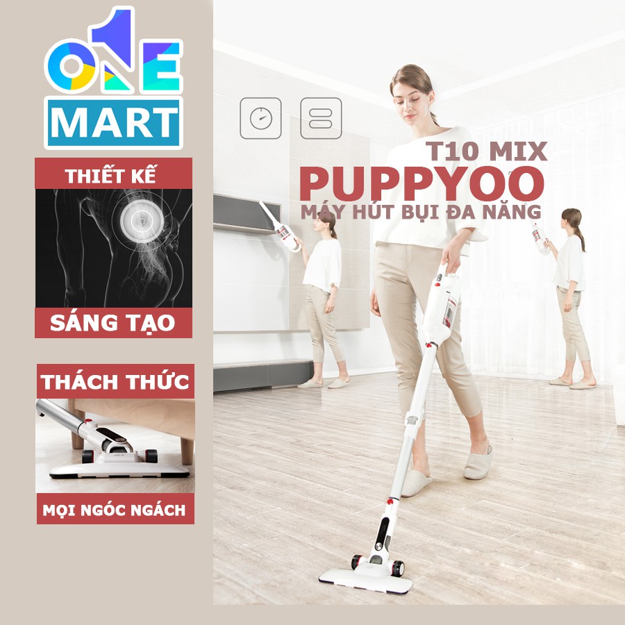 [Đời mới nhất] Máy hút bụi cầm tay không dây Puppyoo T10 mix - Hàng chính hãng - Tặng 1 máy sấy Deliya kèm 5 phụ kiện