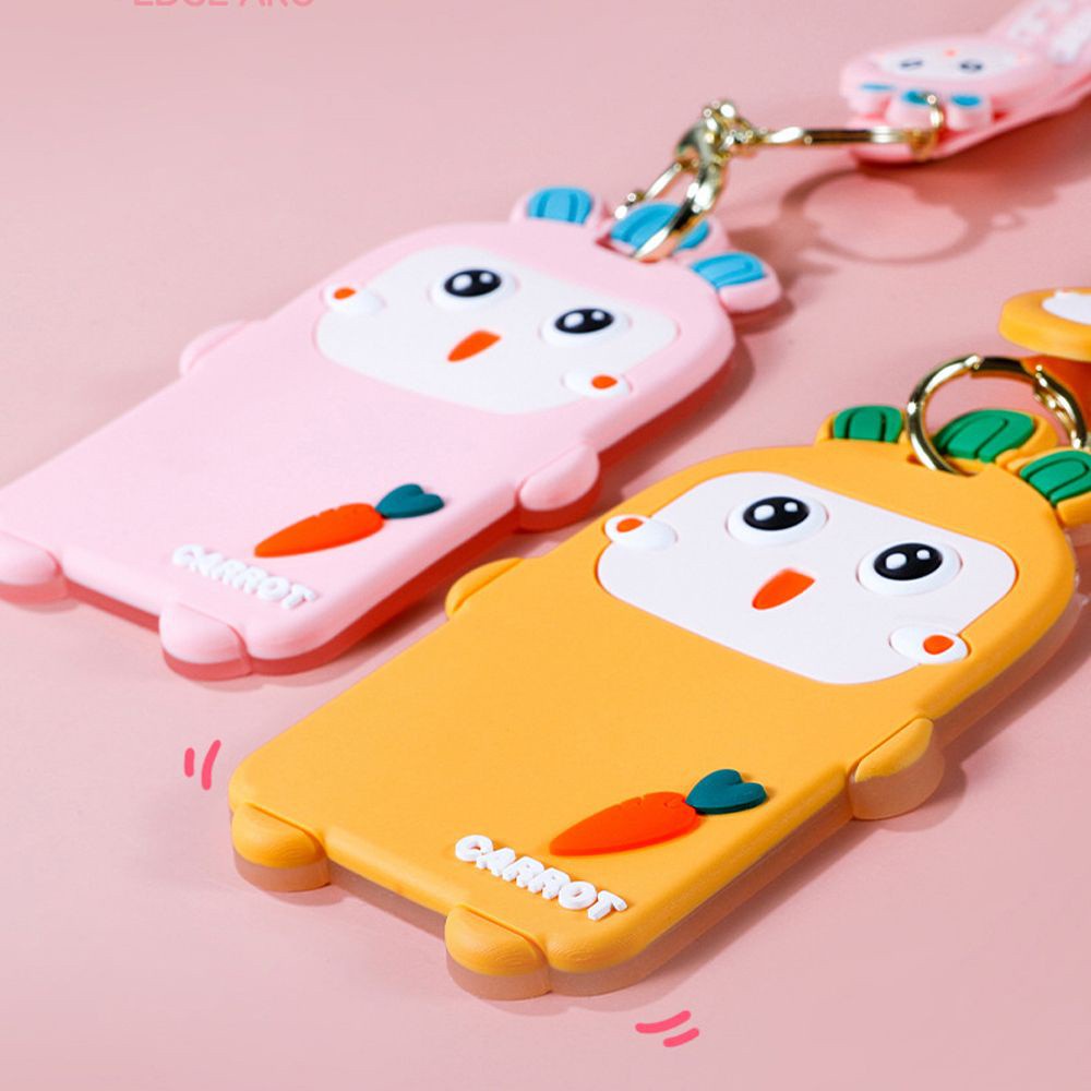 Bao đựng bảng tên bằng silicon in họa tiết hoạt hình hai mặt nhiều màu có móc khóa cho học sinh