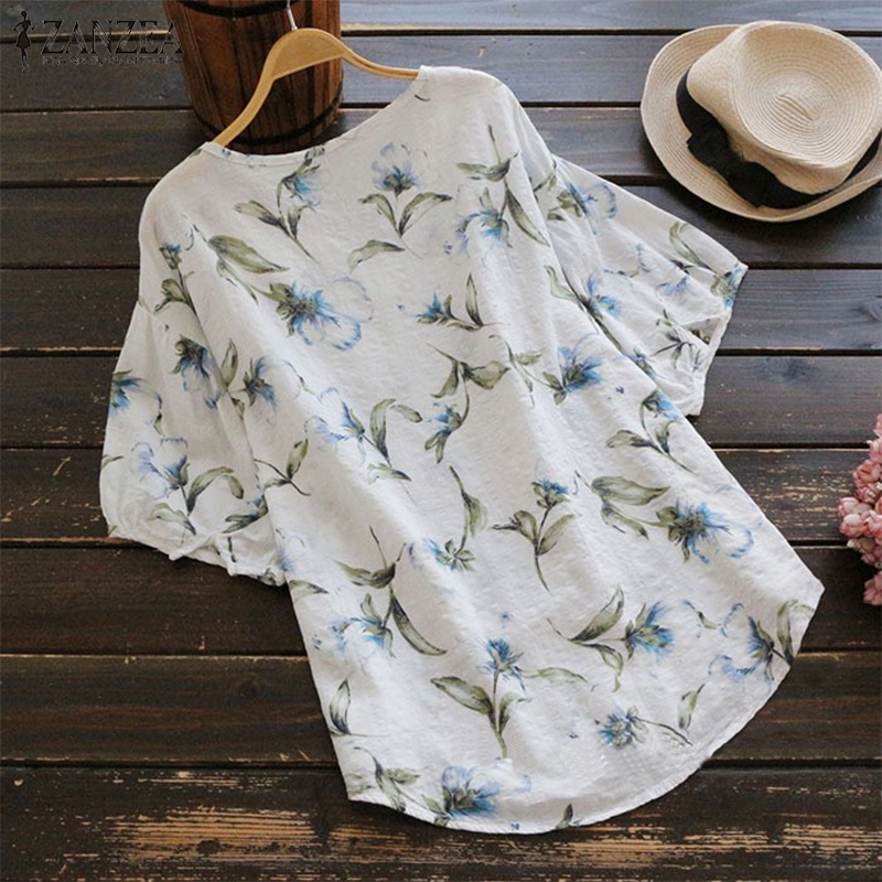 ZANZEA Áo thun nữ ngắn tay in họa tiết phong cách Boho cổ điển