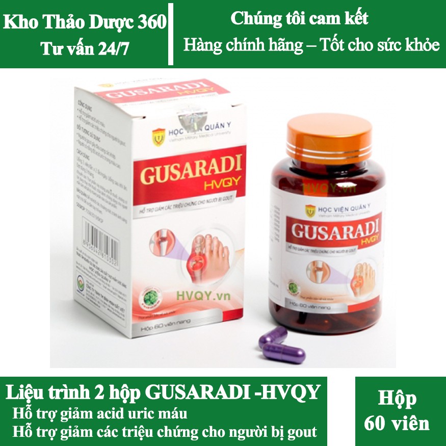 Combo 2 Hộp Viên nang Gusaradi hvqy 60 Viên - Hỗ trợ giảm các triệu chứng cho người bị Gout (gút)