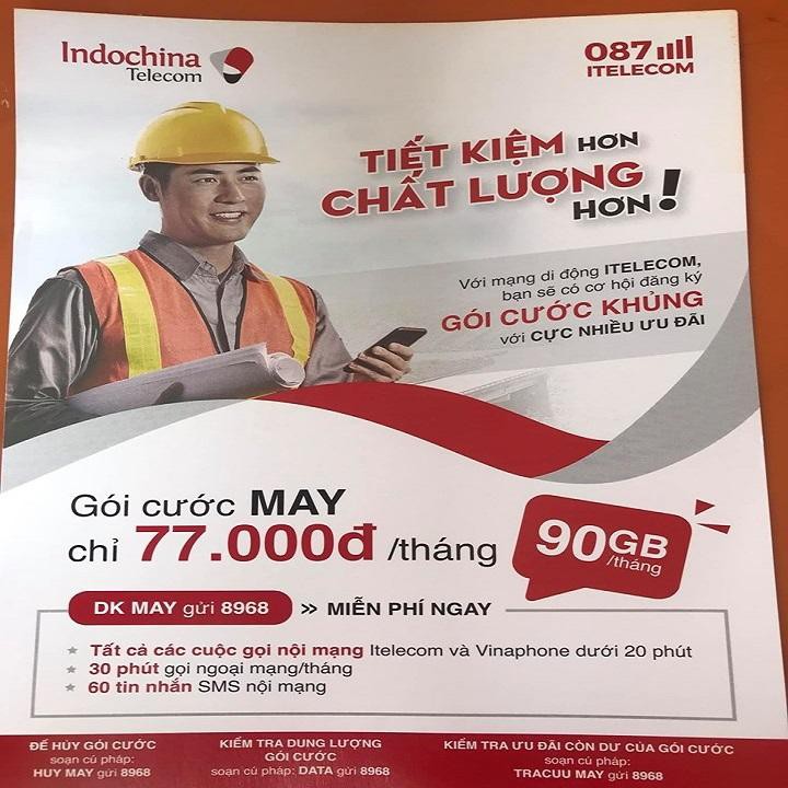 Sim Itelecom mạng sim 4G Vinaphone gói 3GB/ngày  + 30 phút gọi ngoại mạng + Miễn phí gọi nội mạng