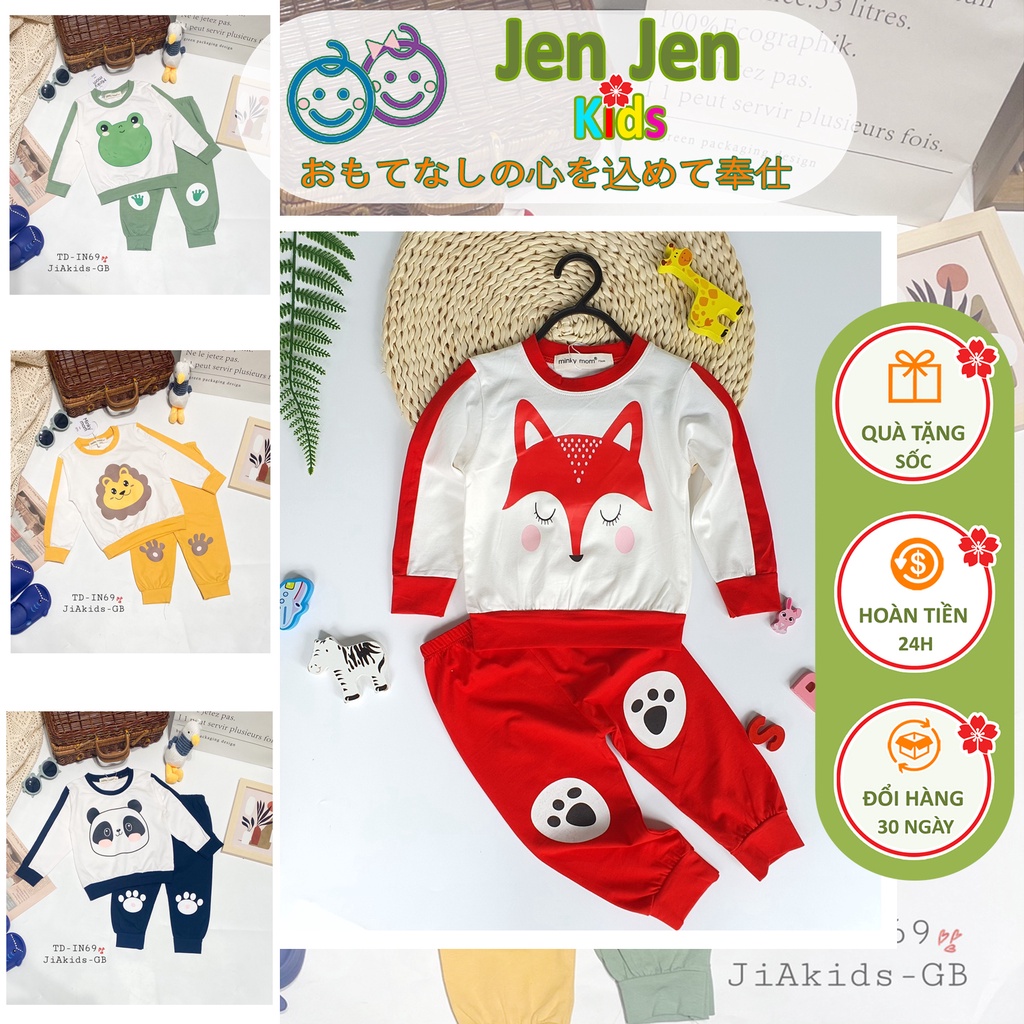 Bộ Quần Áo Trẻ Em Dài Tay Minky Mom Cotton, Hình Động Vật Kute Cho Bé, 0 - 8 Tuổi, 8-27kg, TD-IN69