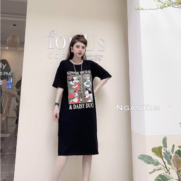 váy thun suông cộc tay in hình con vật 3 màu