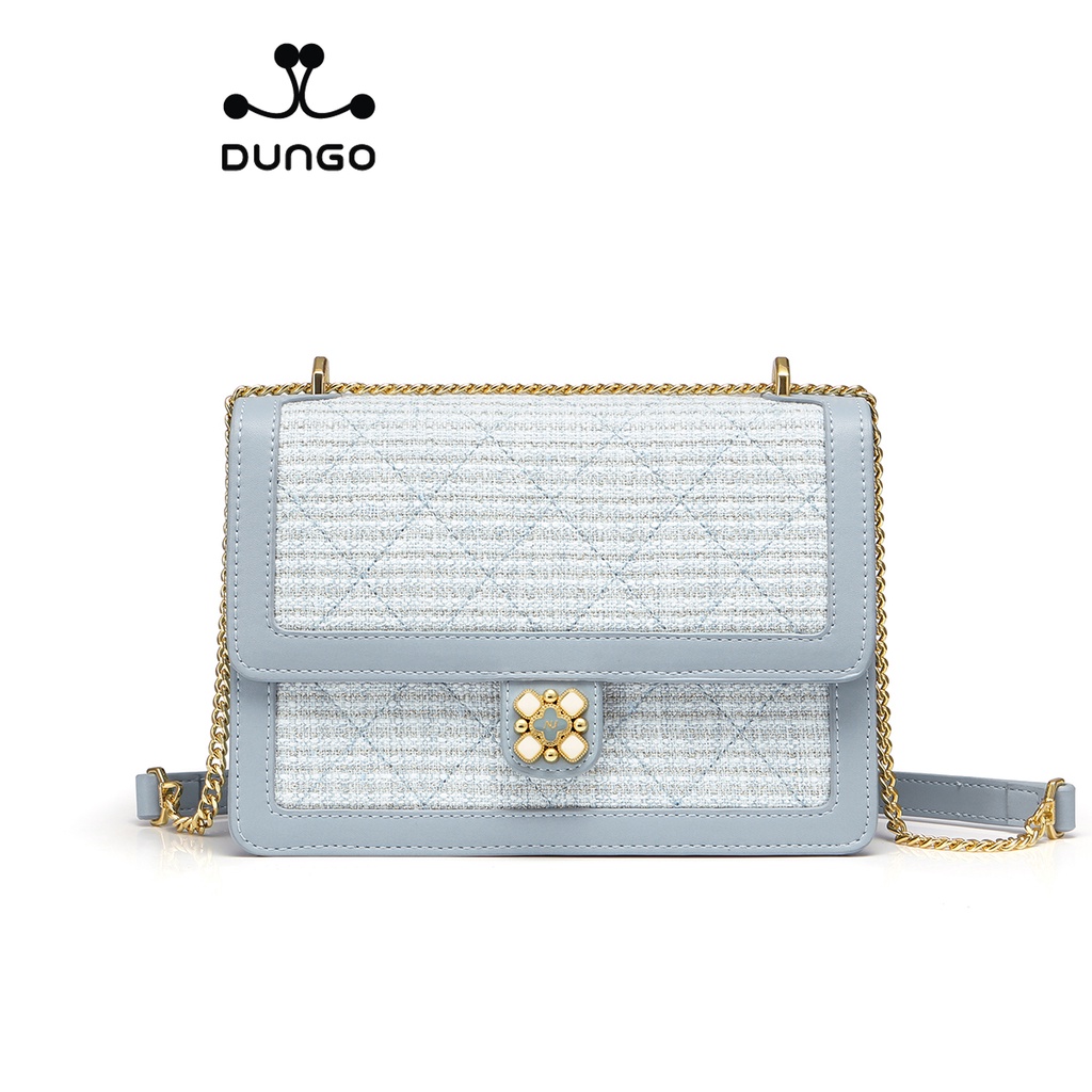 Túi Xách NUCELLE Tweed Trắng/ Xanh Khóa Hoa NU1171994