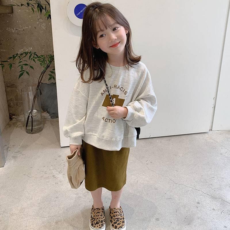 [Hàng Mới Về] Áo Thun Tay Dài Dáng Rộng Xẻ Tà Phong Cách Phương Tây Mùa Thu Cho Bé Gái