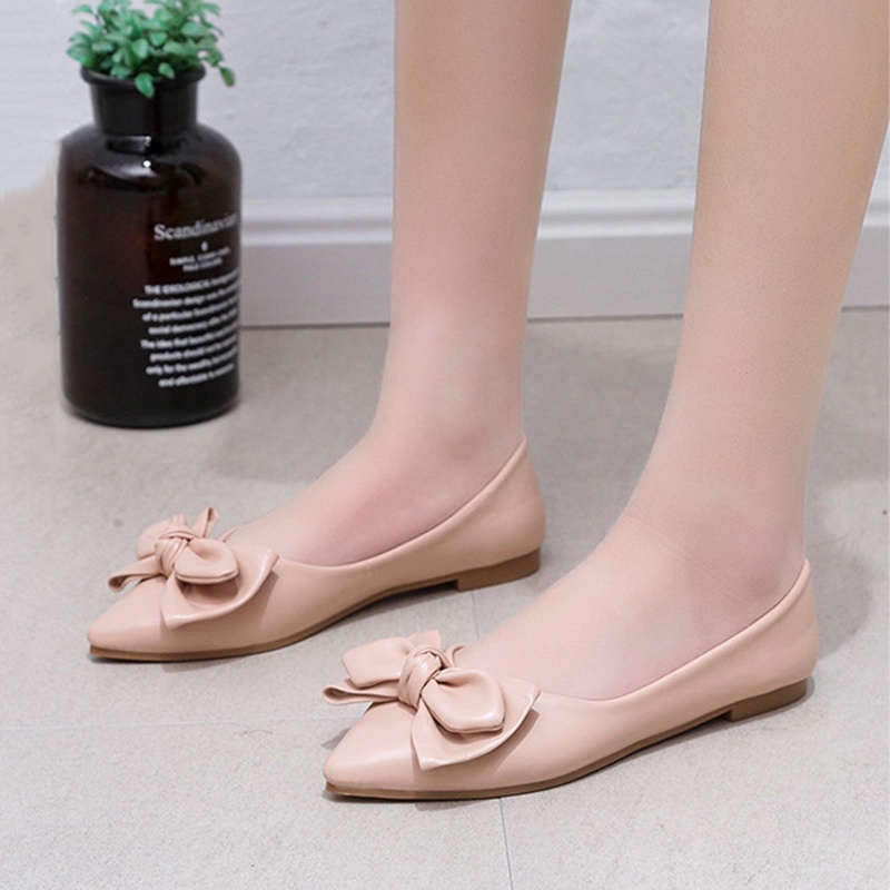 Giày búp bê IELGY da pu thắt nơ xinh xắn thời trang công sở cho bạn gái