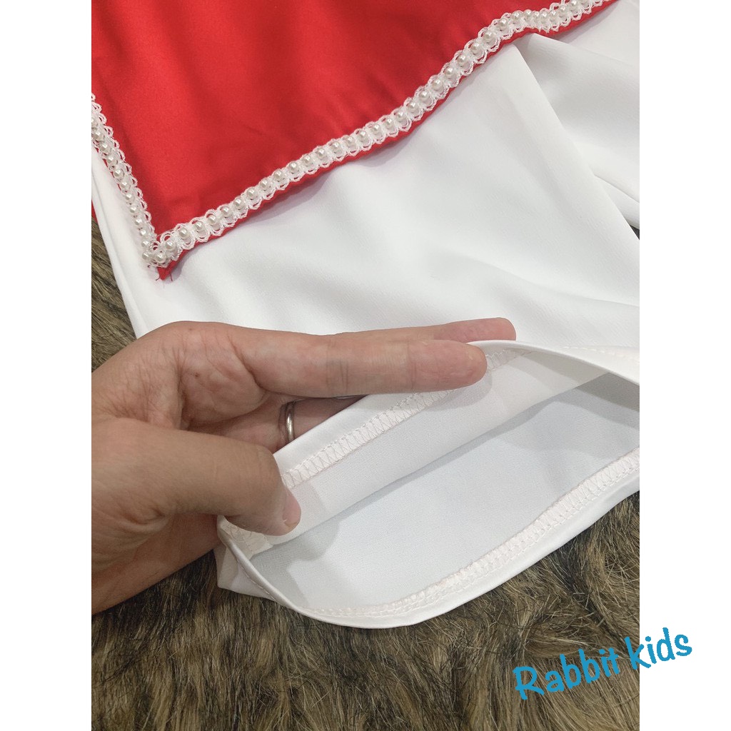 Áo Dài Cách Tân Bé Gái FREESHIPTẶNG BỜM NGỌC-Rabbit Kids-Đầm Tết Cho Bé Lụa Đỏ Tay Lưới Nhung