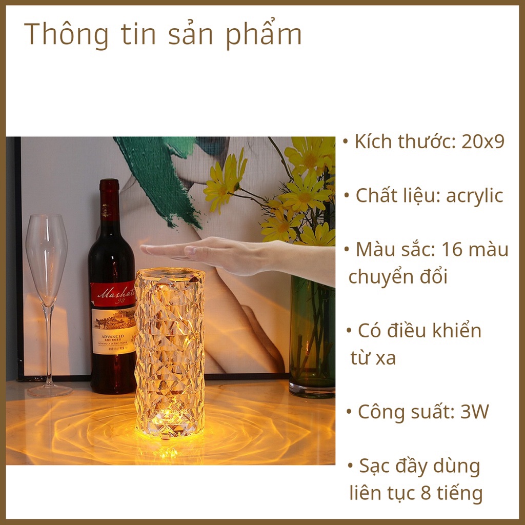 [HOT]Đèn ngủ pha lê cảm ứng chạm đổi màu, Hiệu ứng hoa hồng 3D sang trọng, Đèn decor trang trí đèn LED RGB - Kèm sạc USB