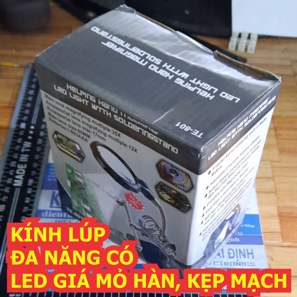 KÍNH LÚP ĐA NĂNG CÓ LED, GIÁ MỎ HÀN, KẸP MẠCH TE-801 kde3576