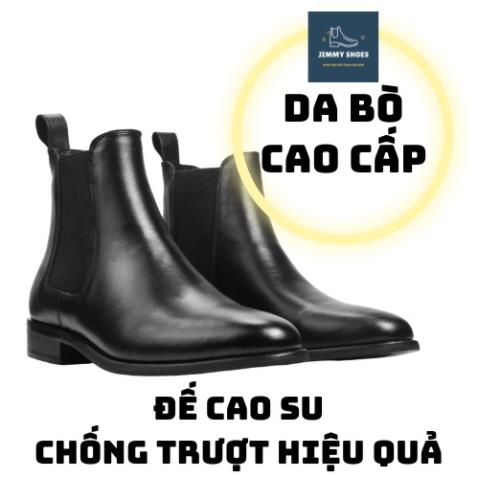 Giày thời trang nam Chelsea Boots chất liệu da trơn nhẵn bóng nhẹ nguyên tấm đế cao su đúc nhiệt độn 3.5cm