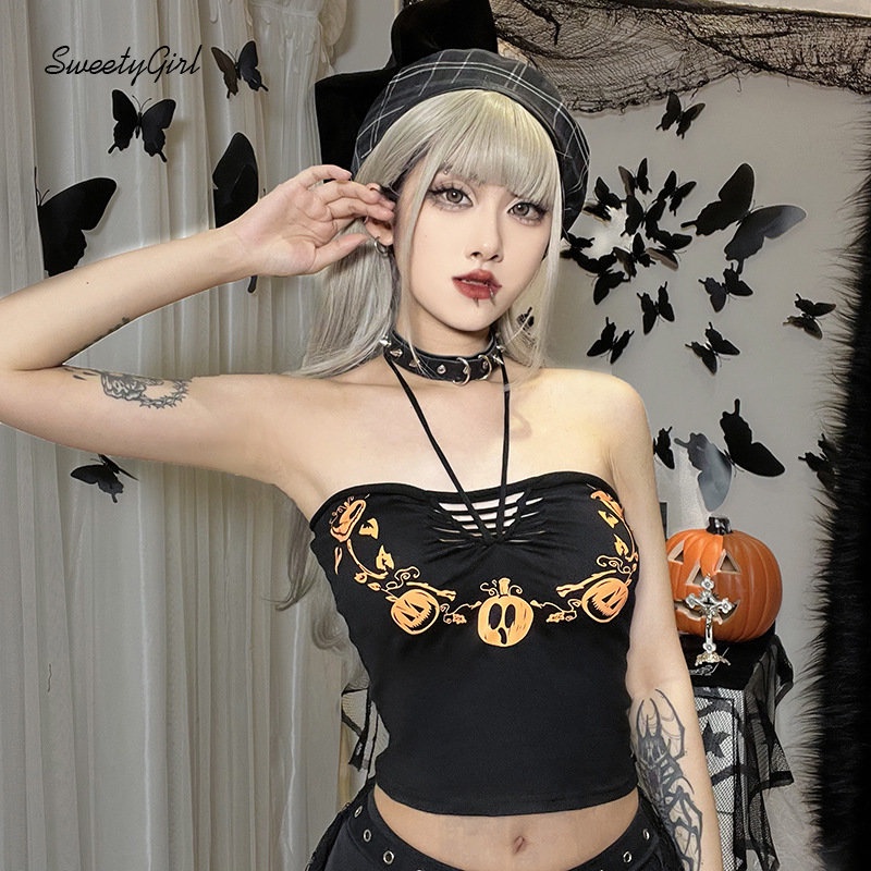 Áo Ống Ôm Dáng Hở Vai In Họa Tiết Punk Thời Trang 2022 Quyến Rũ Cho Nữ Y2k