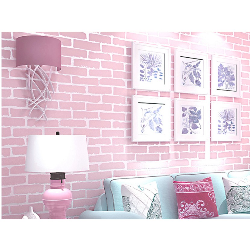 Giấy dán tường 3D vân nổi - gạch hồng khổ 53cm keo sẵn, giá bán 1m dài | BigBuy360 - bigbuy360.vn