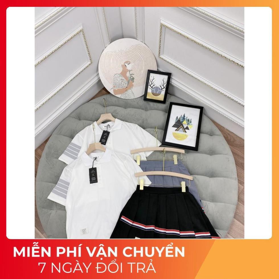 Set Áo Polo Quốc Dân Sọc Tay Mix Chân Váy Ly Ngắn