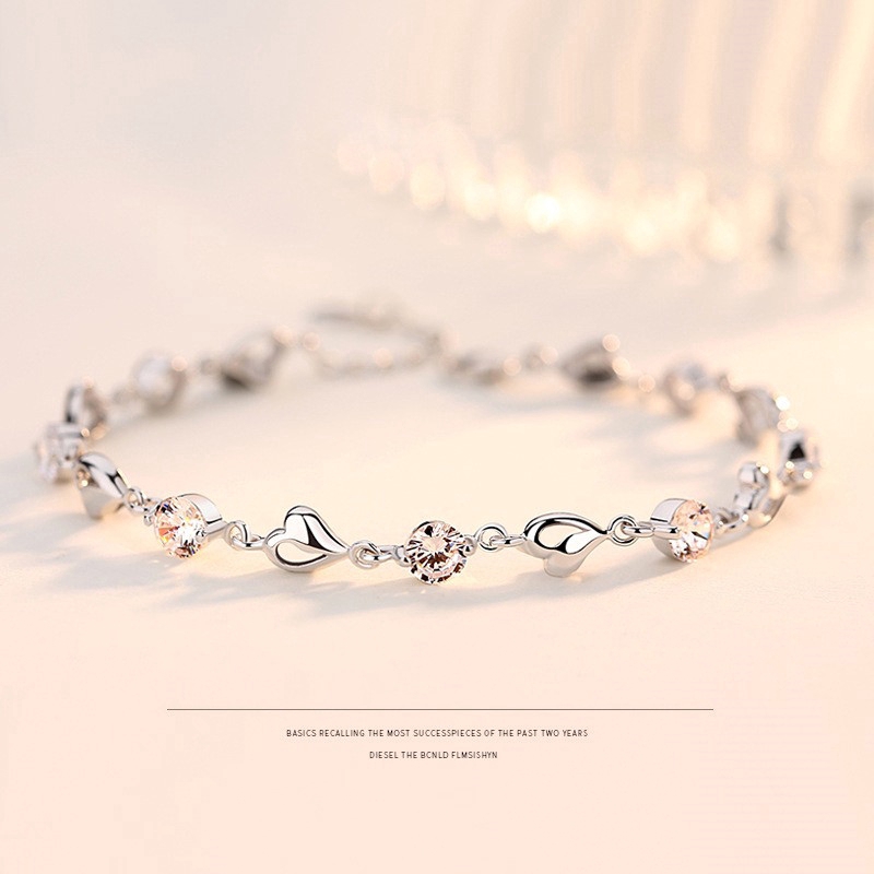 Crystal Blue Silver S925 Ladies Bracelet Simple Heart-shaped Heart-to-Heart Handheld