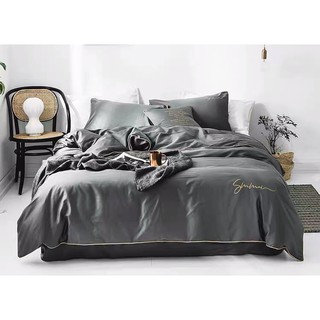 Sét chăn ga lụa tencel sumoi màu xám đậm trơn