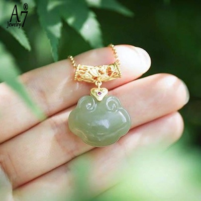 Vòng cổ Bạc S925 Mặt Đá Ngọc Bích Hình Đám Mây Phong Cách Retro Nghệ Thuật Cho Nữ