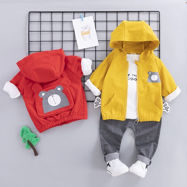 [KÈM VIDEO] Set trang phục 3 món bé trai 1-3 tuổi hình gấu