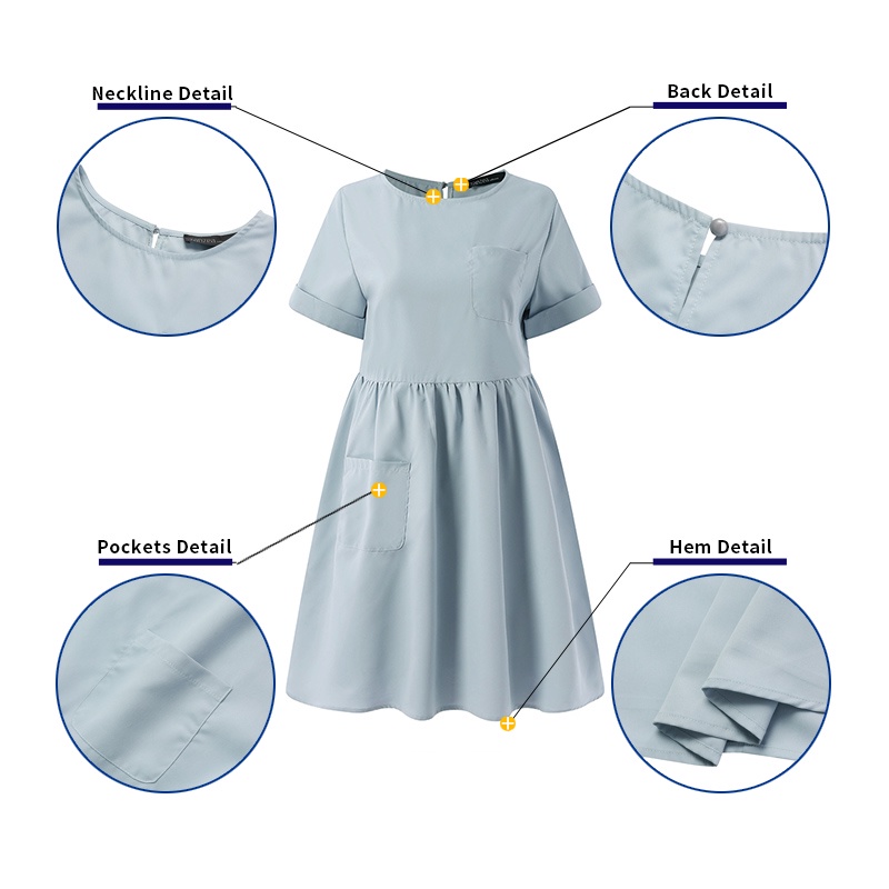 Đầm ZANZEA tay ngắn cổ tròn màu trơn dáng rộng thời trang cho nữ