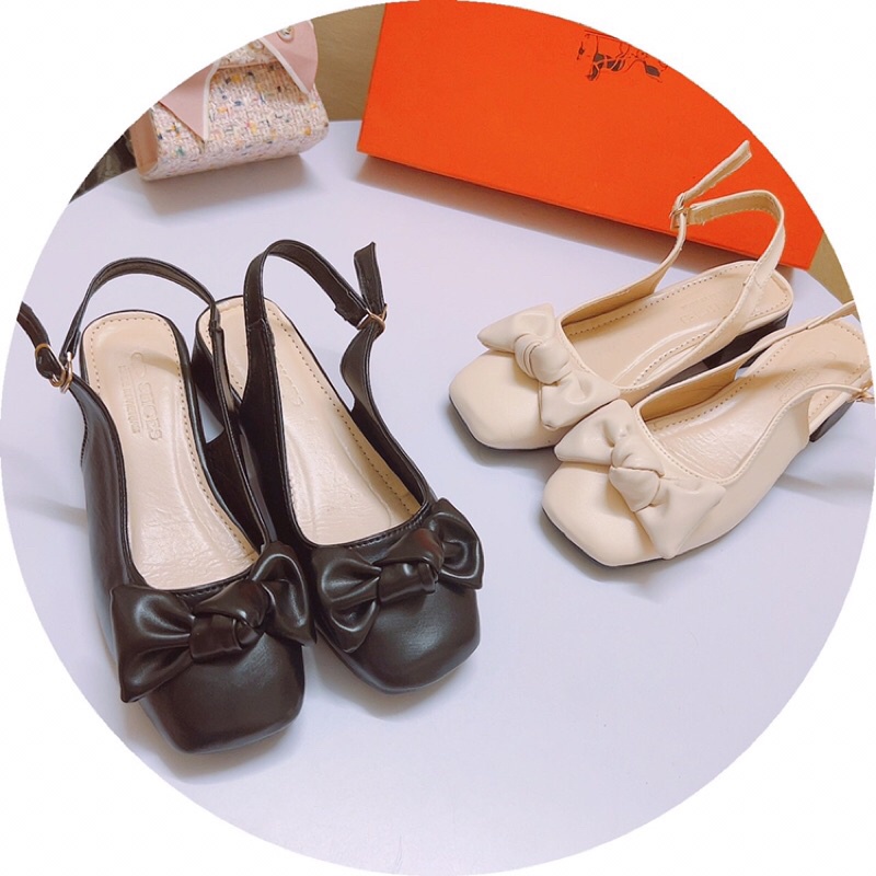 Giày sandal mũi vuông nơ ú gót vuông 3p bít mũi ảnh chụp thật