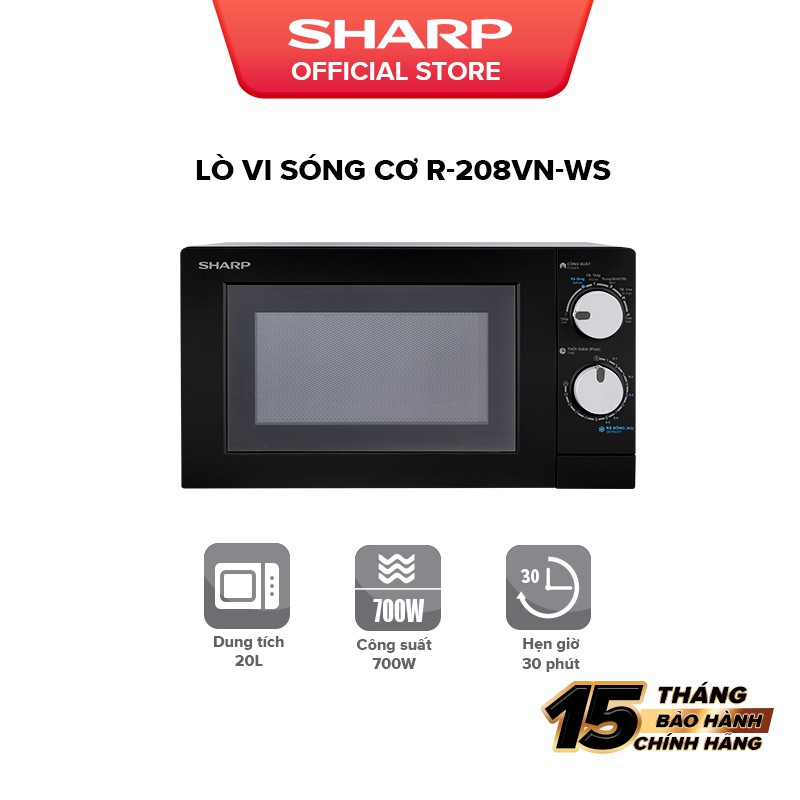 [Mã ELSHARP4N giảm 10% đơn từ 500K]Lò Vi Sóng Sharp 20 Lít R-208VN-WS, [700W, 6 Mức, Bảng Điều Khiển Anh – Việt]