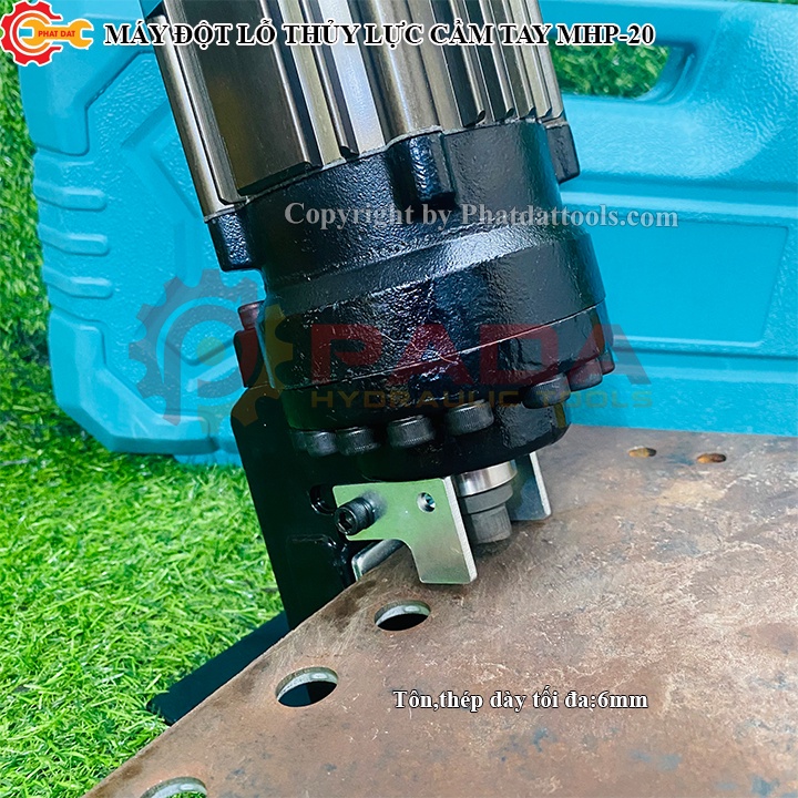Máy Đột Lỗ Thủy Lực Chạy Điện Cầm Tay MHP-20-Đột Tôn Dày 6mm-Công Suất 900W-Kèm Sẵn 5 Khuôn Đột