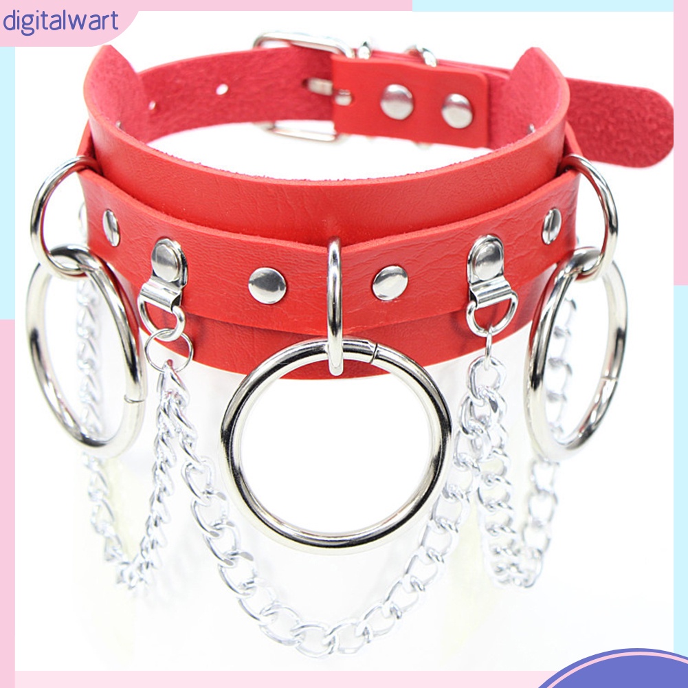 Dây chuyền choker bằng da phối vòng và dây xích tua rua phong cách punk thời trang cá tính cho nữ
