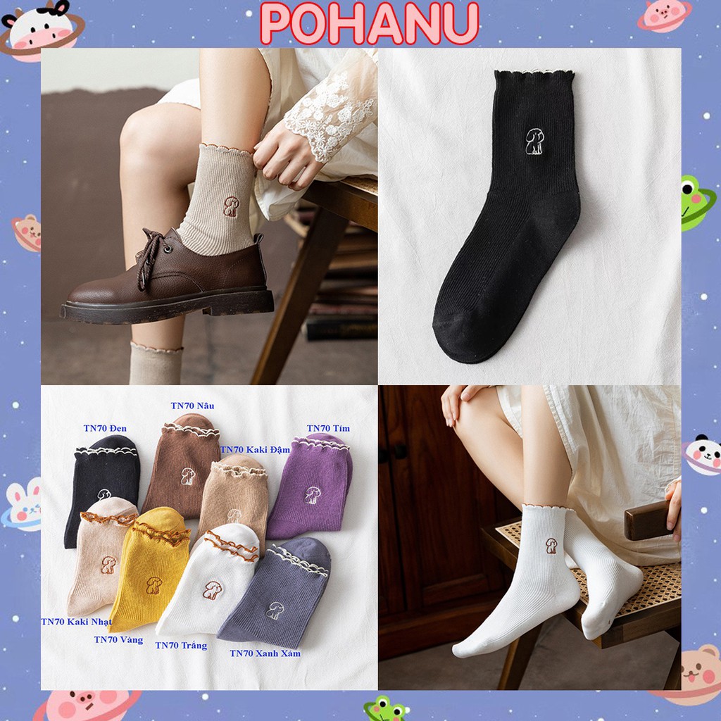 Vớ cổ bèo thêu cún ngồi dễ thương TN70