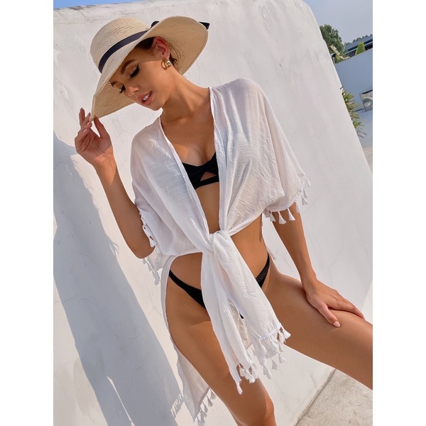 BFF309 Áo Choàng Bikini - Đồ Bơi Phối Tua Rua Phong Cách - Sáng Tạo Với 2 Kiểu Mặc Khác Nhau