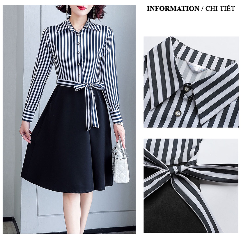 Váy trung niên tay dài sang trọng phong cách công sở bigsize cao cấp dự tiệc thiết kế dáng xòe L58 - WB WOMAN &amp; BEAUTY