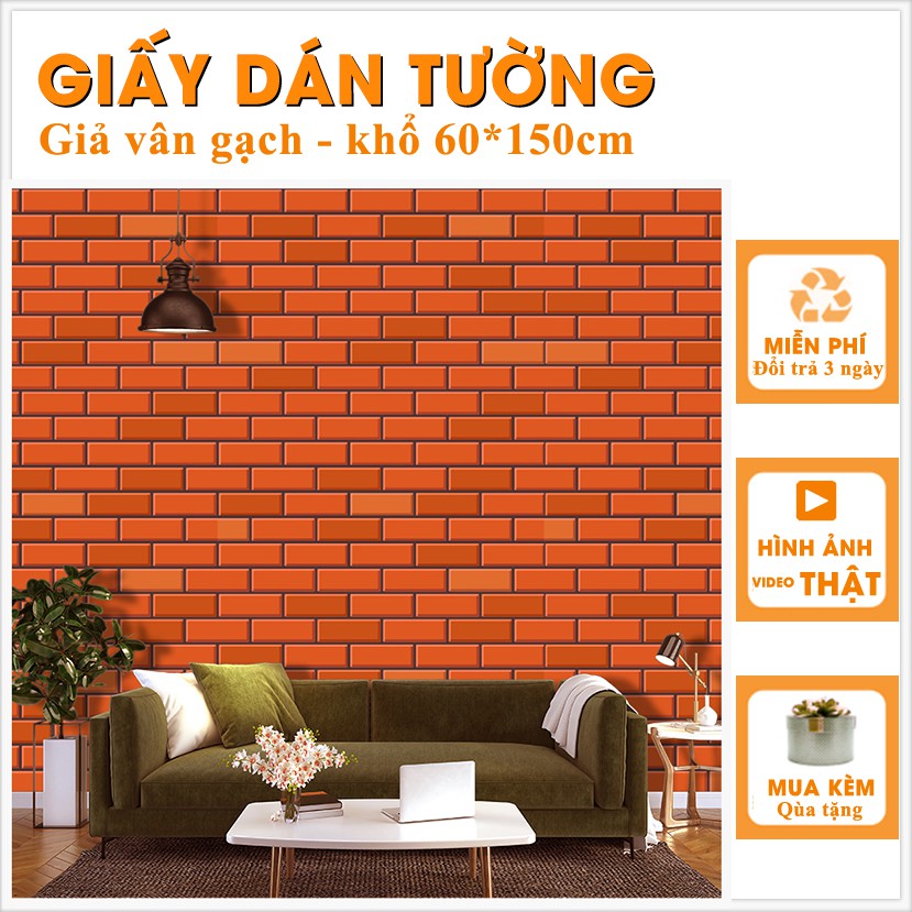 Giấy Dán Tường Giả Gạch Màu Ngói Mã (M6) | Decal Dán Tường Trang Chí Chất Liệu Decal Dán Dễ Chùi Rửa Chống Nấm Mốc Bámẩn