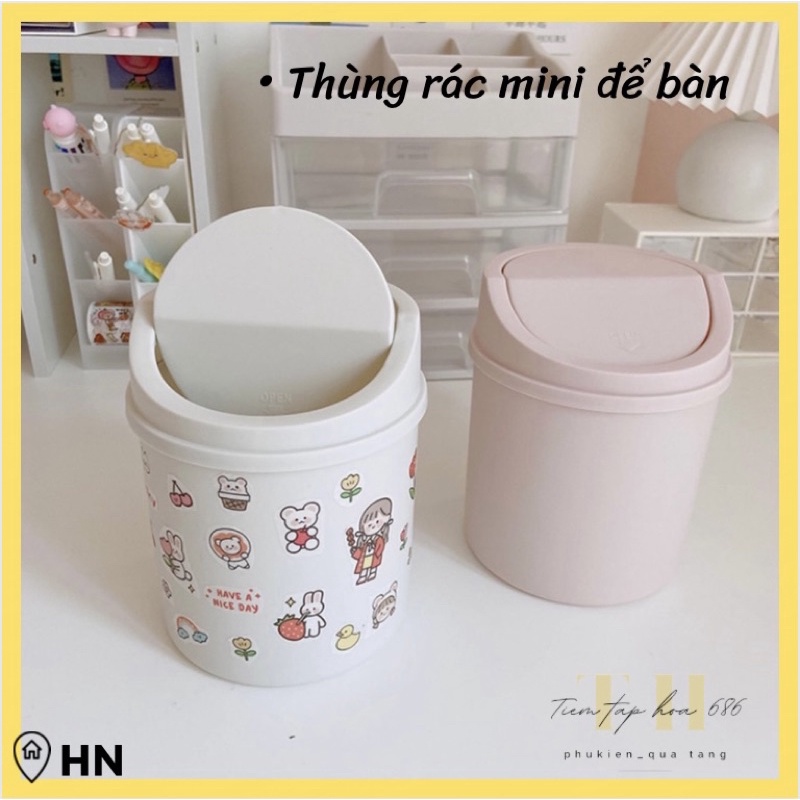 [Kèm sticker] Thùng rác mini FREESHIP Thùng rác để bàn- Decor bàn học phụ kiện trang trí- thùng đựng rác nhựa đa năng