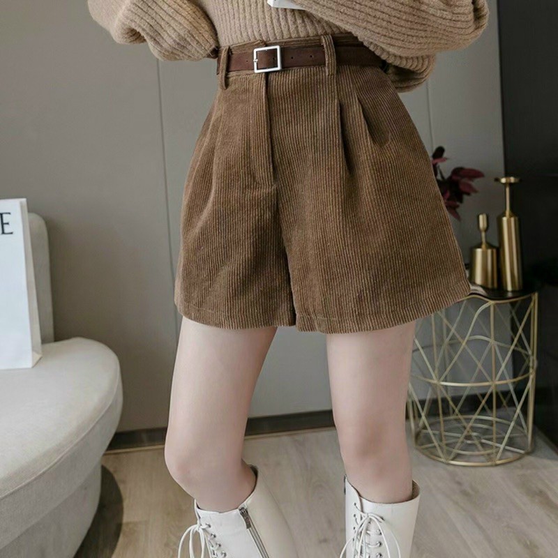 Quần short nhung nữ lưng cao vải nhung đẹp Hàn Quốc Q027