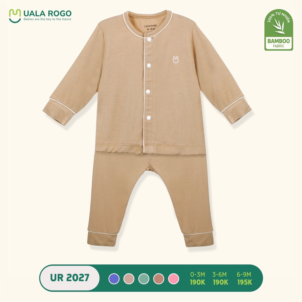 Quần áo sơ sinh Uala rogo 0 - 9 tháng vải sợi tre Bamboo fabric mềm mại cúc giữa thông thoáng 2027