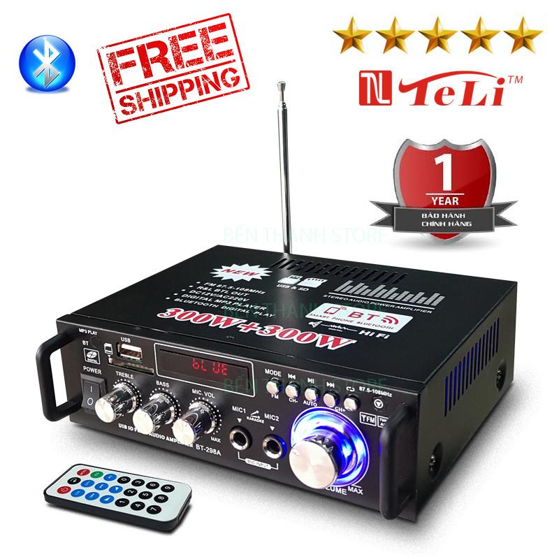 Bán Amply karaoke Bluetooth TPHCM - Tích hợp chạy thẻ nhớ, USB, điều khiển từ xa, thu sóng FM radio, Micro