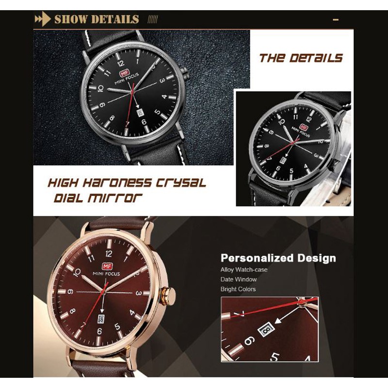 Đồng hồ nam MINI FOCUS MF019G dây da cao cấp size mặt 42mm chống nước | BigBuy360 - bigbuy360.vn