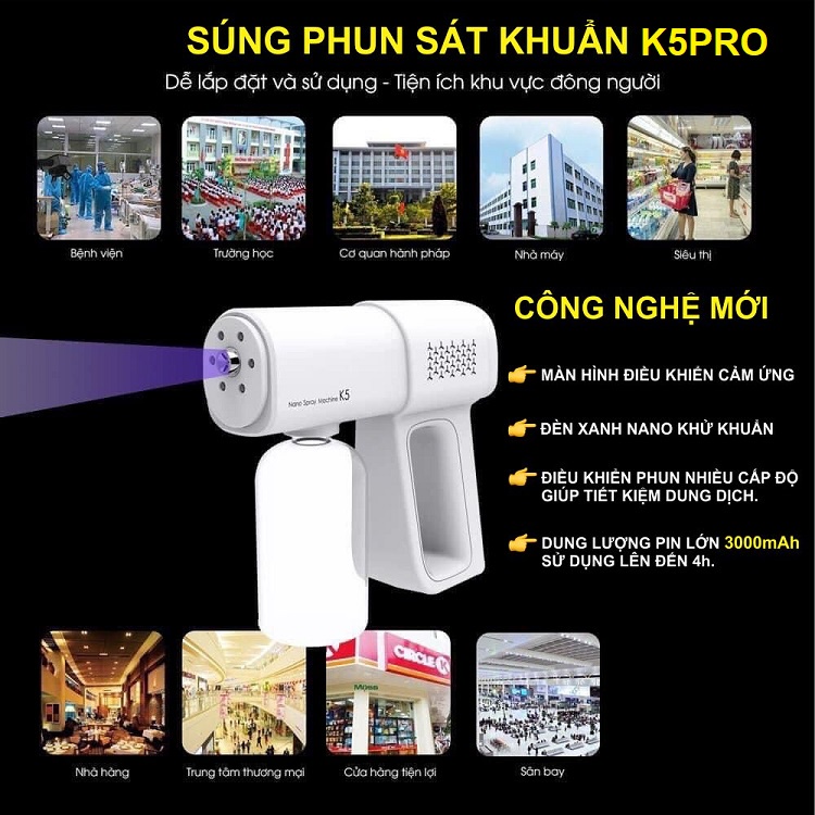 Máy Phun Sương Khử Khuẩn, Tích Hợp Đèn UV Diệt Khuẩn 99% - Model K5 Cao Cấp - Bảo Hành 12 Tháng