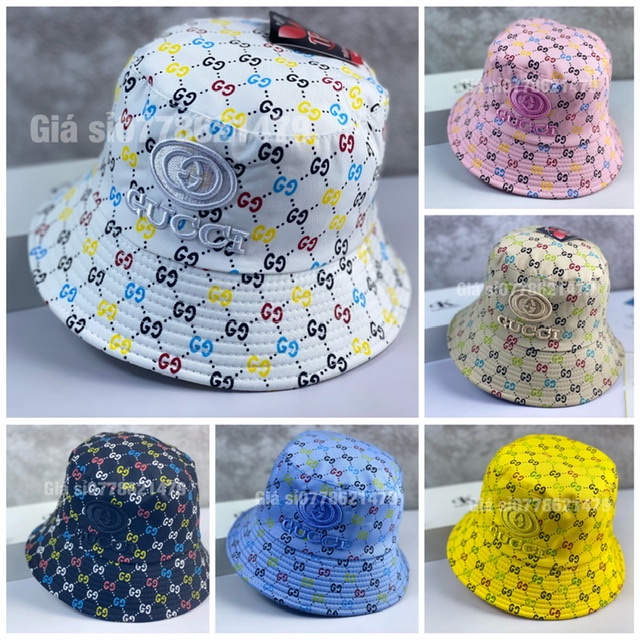 Mũ bo bucket 1 mặt 2 lớp in thêu gG 7 màu thể thao cá tính thời trang nữ