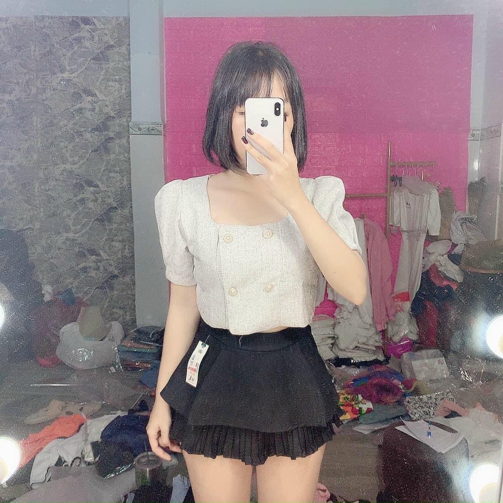 Áo kiểu thời trang nữ, áo croptop có cúc, chất vải mềm mnij xịn xò, màu sắc trẻ trung năng động