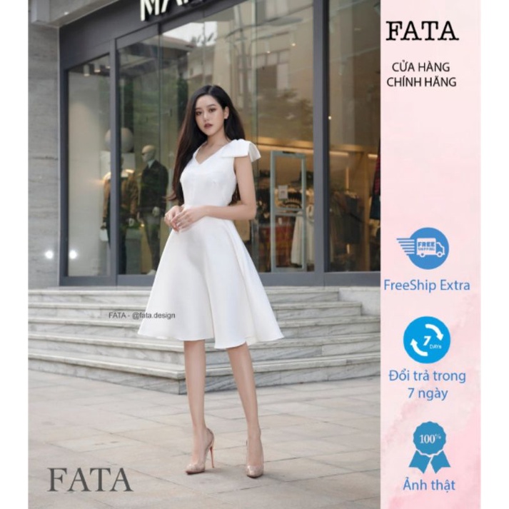 Váy Đầm Thiết kế FATA xòe Công sở Dạo phố Sang trọng màu Trắng - ẢNH THẬT