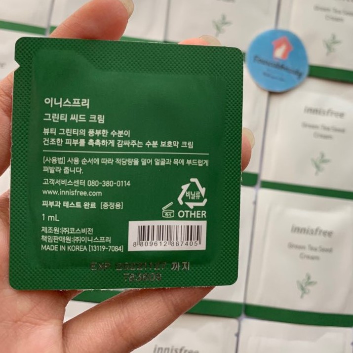 (20 gói 1ml + Tặng kèm hủ chiết kem) Kem Dưỡng Mini Innisfree Green Tea Seed Cream
