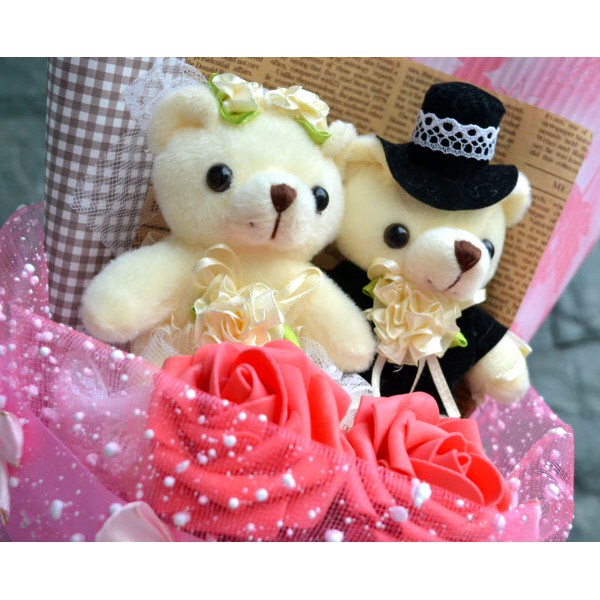 Cặp gấu bông dâu rễ 14cm
