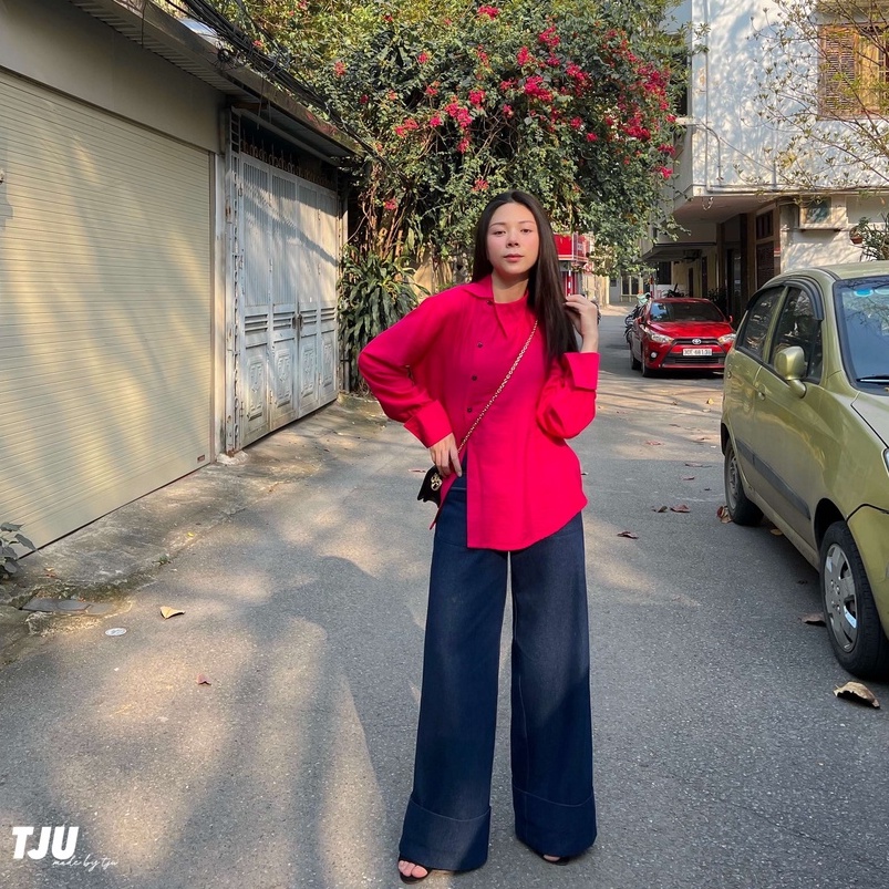 Quần jean nữ cạp cao ống rộng gấu gập phối 2 túi trước, Quần bò nữ ống rộng gập gấu ulzzang, thiết kế T-Ju (jeans cici) | BigBuy360 - bigbuy360.vn