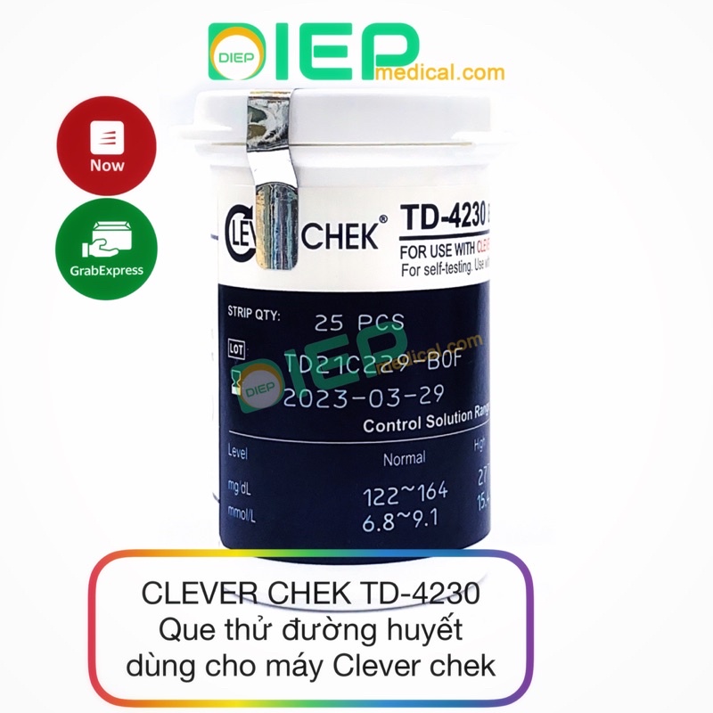 ✅ CLEVER CHEK TD-4230 (25 QUE + 25 KIM) - Que thử đường huyết dùng cho máy Clever Chek TD-4230 (Chính hãng - Đức)
