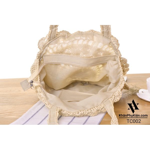 [NowShip - Giao Ngay] Túi Cói Boho Vintage Đeo Vai Hình Tròn Họa Tiết Màu Nâu Trơn