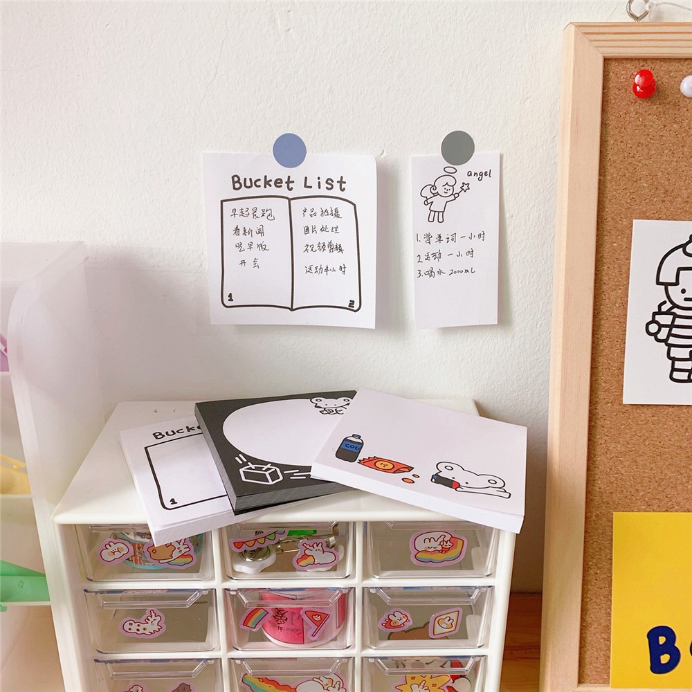Giấy Note Pad Mini Hình Cún Bối Rối Chú Chuột Line Art Trắng Đen Ghi Chép Viết Tay