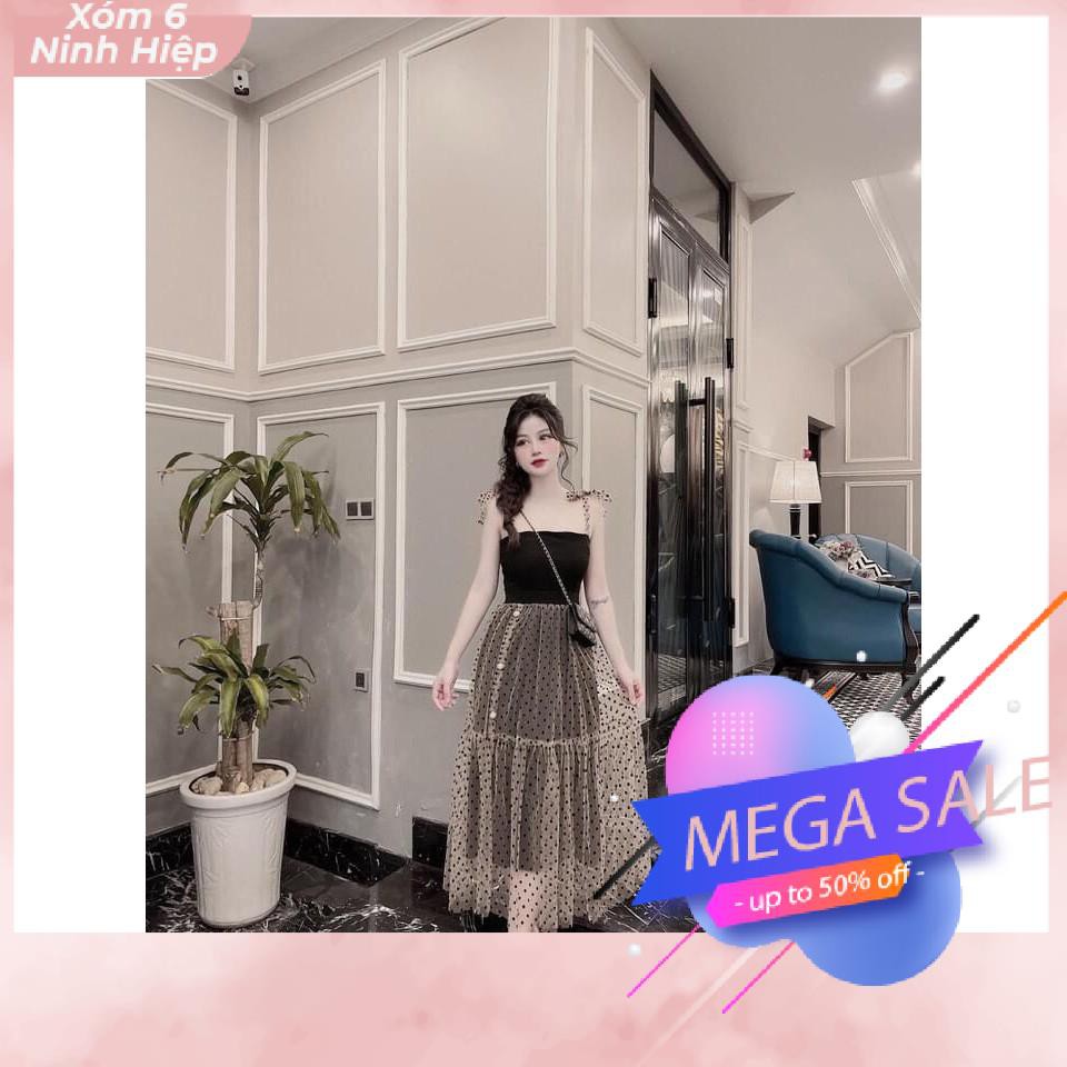 [HOT TREND 2021] Váy Maxi 2 Dây Phối Voan Chấm Bi Siêu Xinh MN | BigBuy360 - bigbuy360.vn