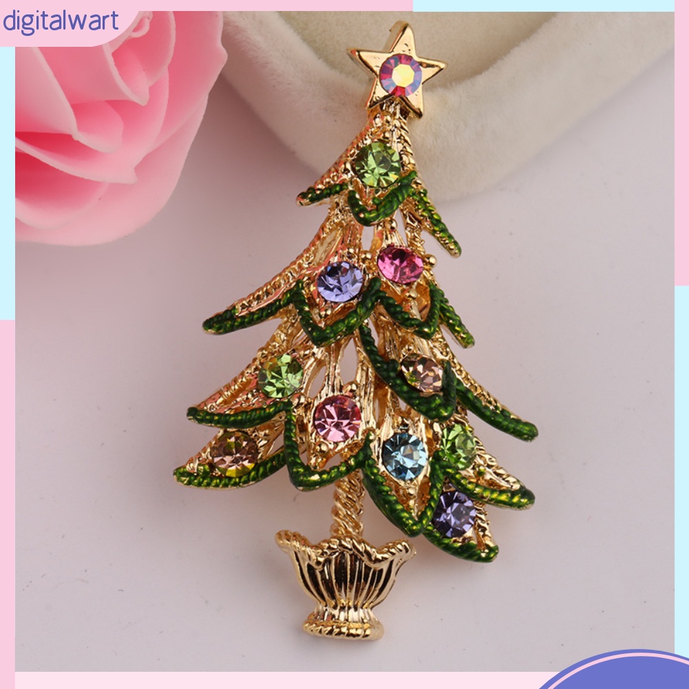 Ghim cài áo hình cây thông đính đá phong cách vintage