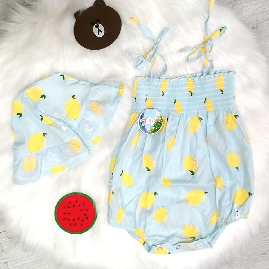 Đầm 2 dây baby + nón bunny cho bé